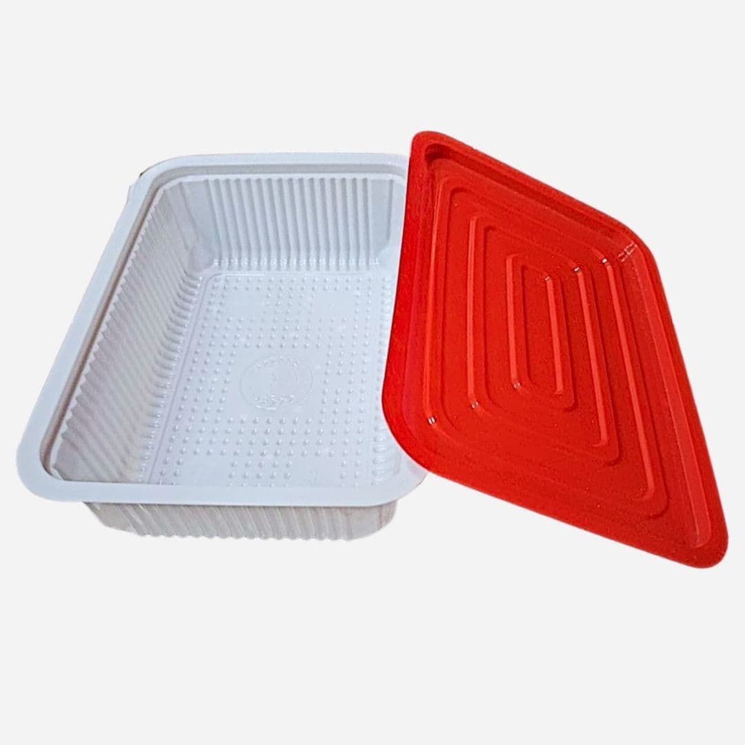 Bir martalik plastik idish 750 ml, qizil qopqoqli (Tridruga) — Plastik konteynerlar